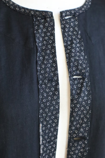 1920s French Black Patterned Cotton Work Dress