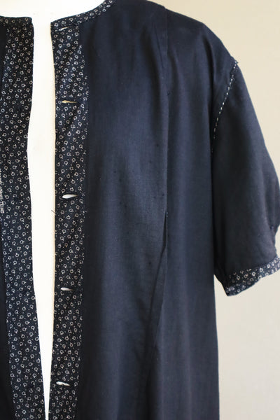 1920s French Black Patterned Cotton Work Dress