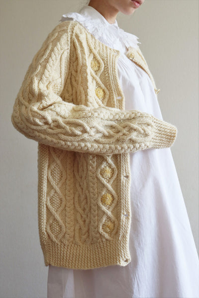 70s Flower Hand Embroidery Alan Knit Cardigan