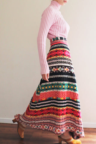 70s Embroidered Multi Color Long Skirt