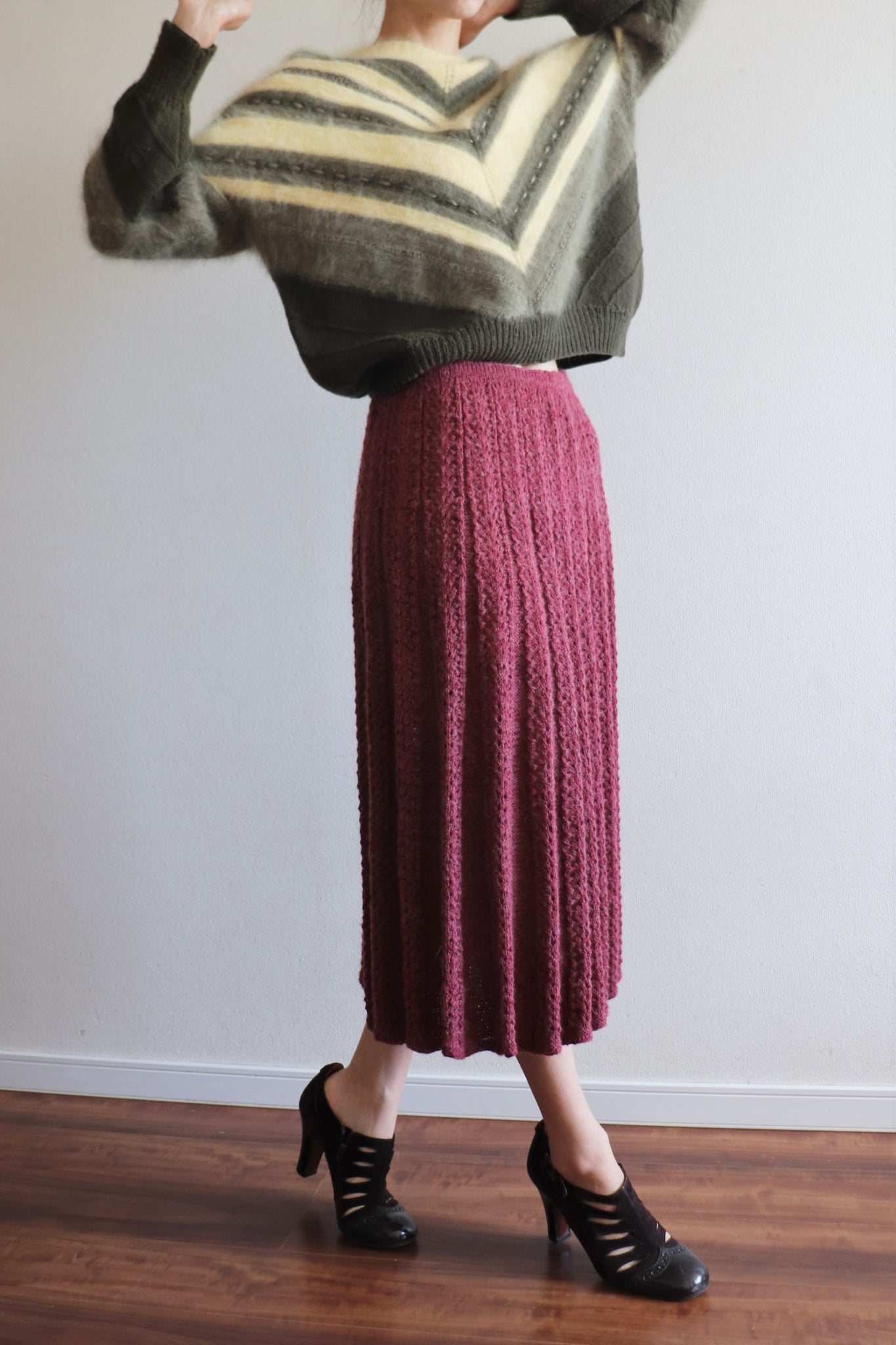 Vintage Knit Skirt Wine Red
