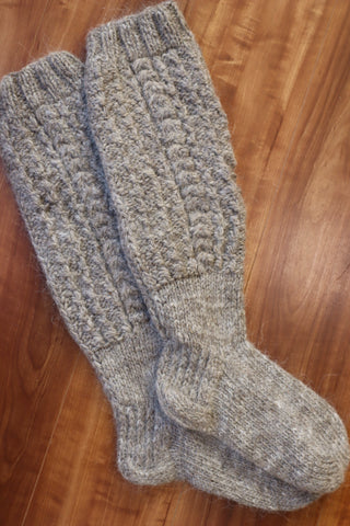 Hand Knit High-Quality Sheep Wool Gray Long Socks Size24~25.5