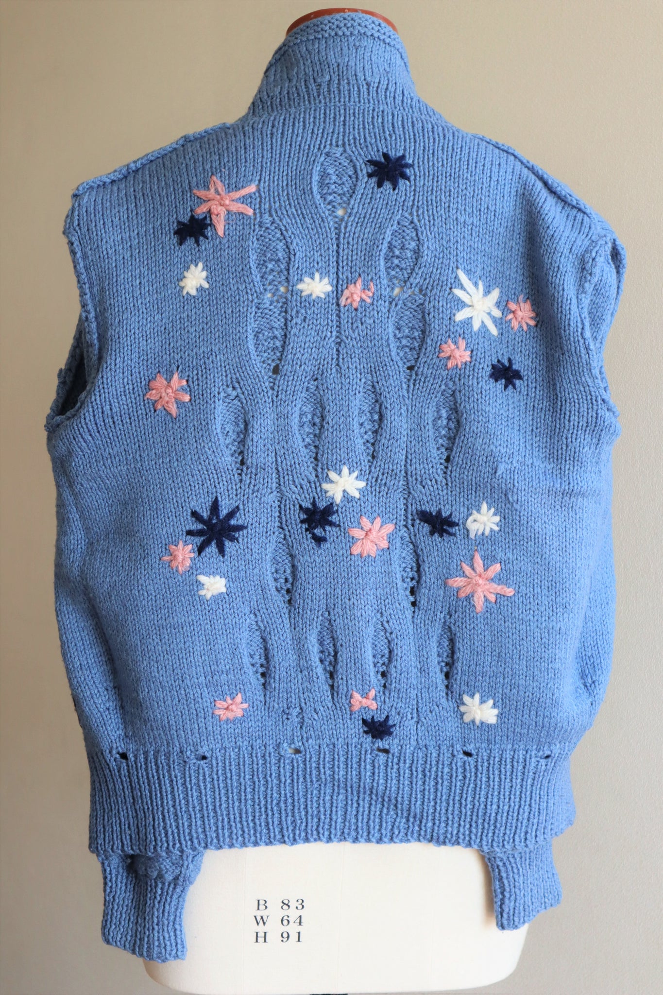 80s Dull Light Blue Hand Knitted Cardigan
