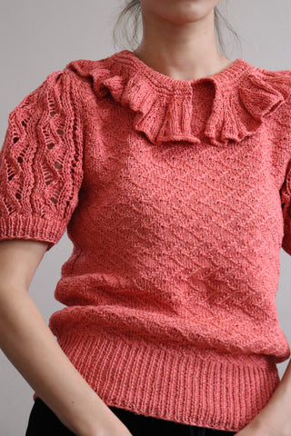 80s Cotton Ruffle Knit Top