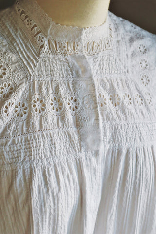 1900s Embroidered Broderie Anglaise Completely Hand Sewn Dress