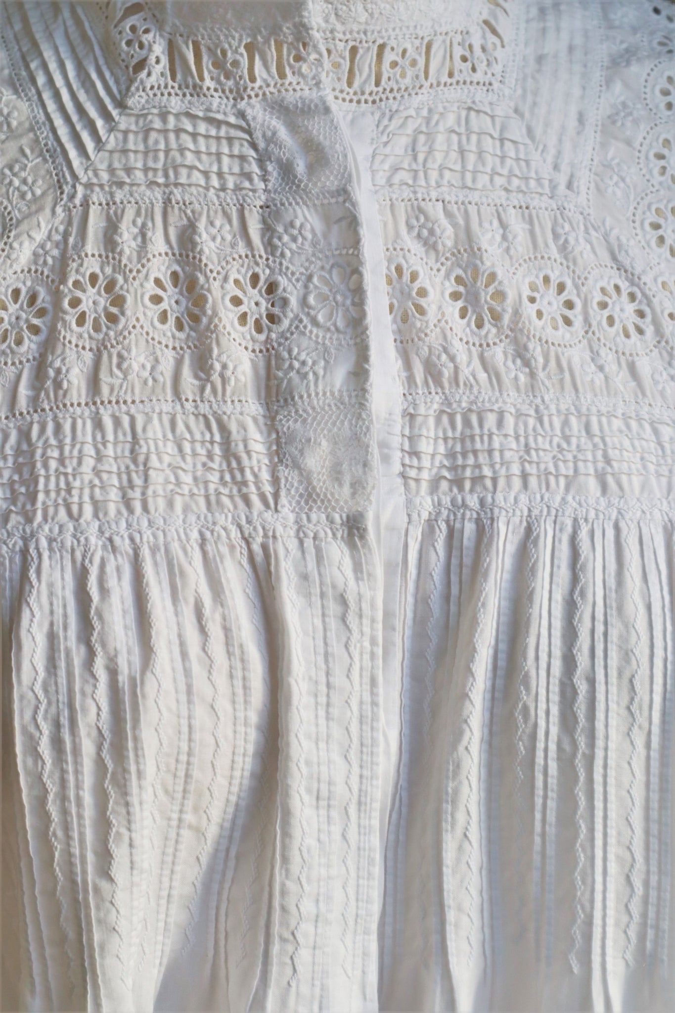 1900s Embroidered Broderie Anglaise Completely Hand Sewn Dress