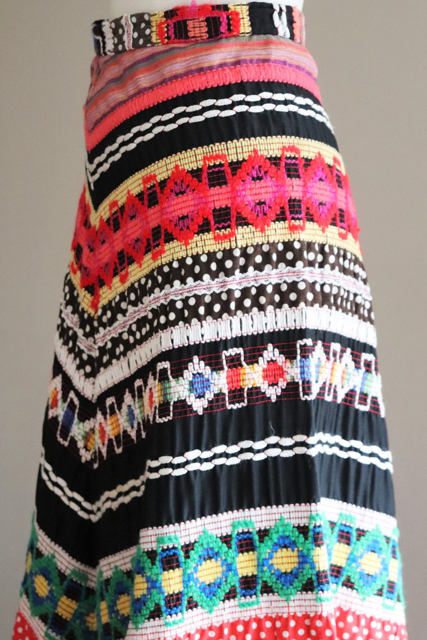 70s Embroidered Multi Color Long Skirt
