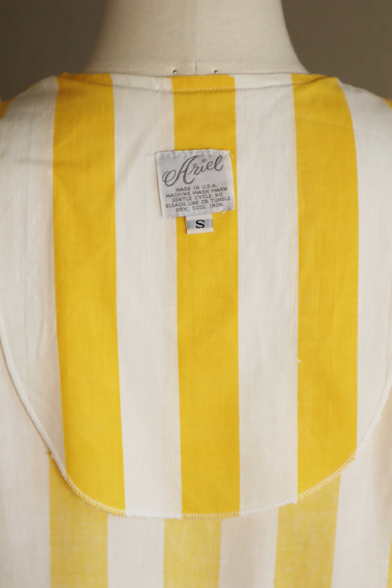 70s Yellow Stripe Cotton Long Dress