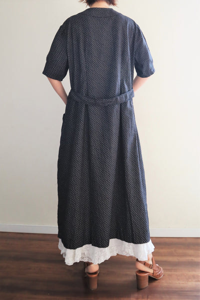 1920s French Black Patterned Cotton Work Dress