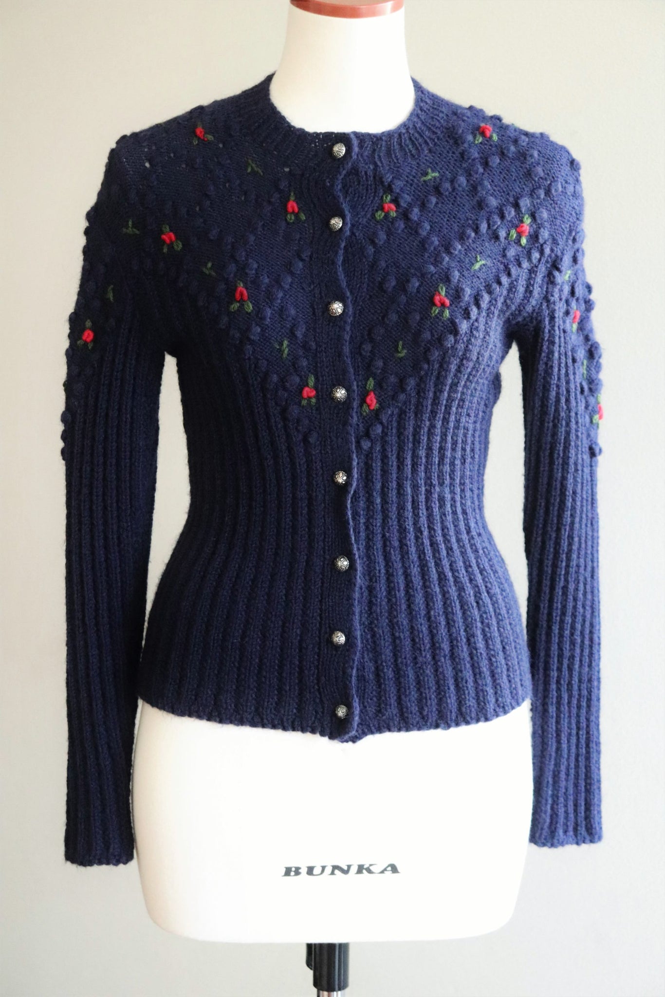 Austrian Hand knit Cardigan Embroidered Rose