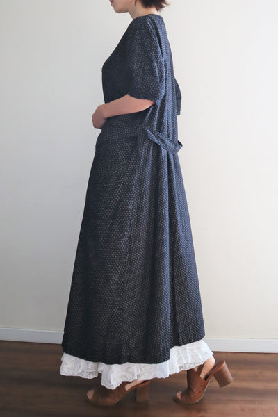 1920s French Black Patterned Cotton Work Dress