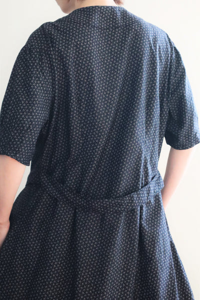 1920s French Black Patterned Cotton Work Dress