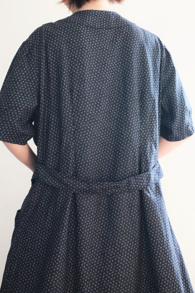 1920s French Black Patterned Cotton Work Dress