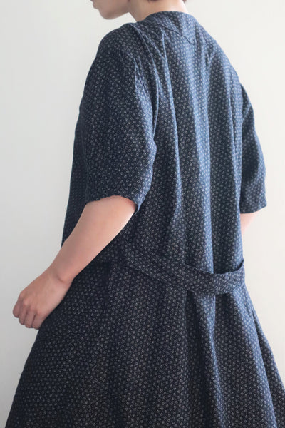 1920s French Black Patterned Cotton Work Dress