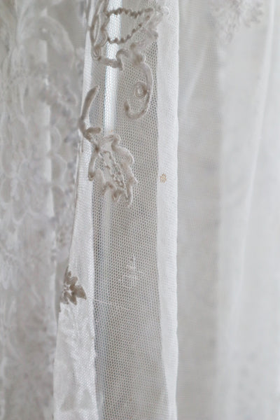 1900s Grape Design Lace White Linen Gauze Church Smock Long Dress