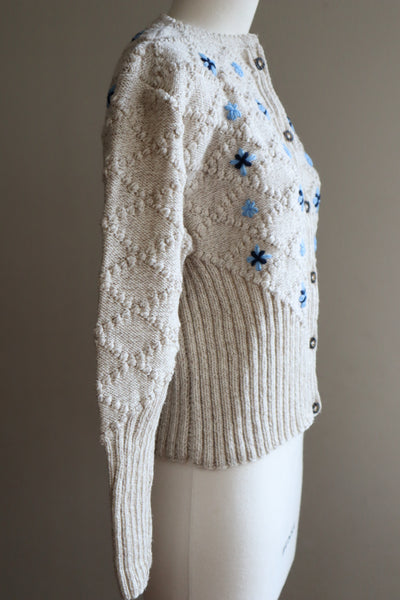 80s Hand Knit Greige Austrian Cardigan