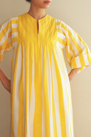 70s Yellow Stripe Cotton Long Dress