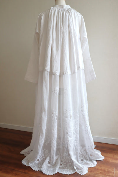 1900s Grape Design Lace White Linen Church Dress