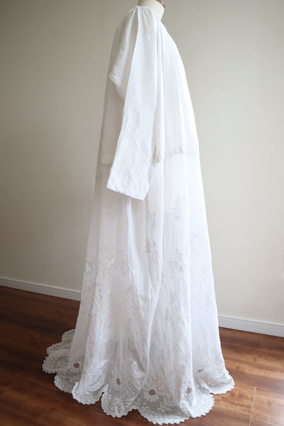 1900s Grape Design Lace White Linen Church Dress