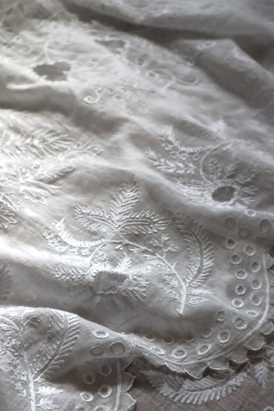 1900s Grape Design Lace White Linen Church Dress