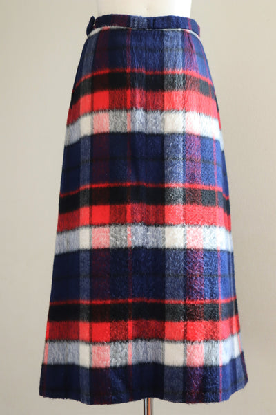 70s Plaid Blanket Wool Long Skirt