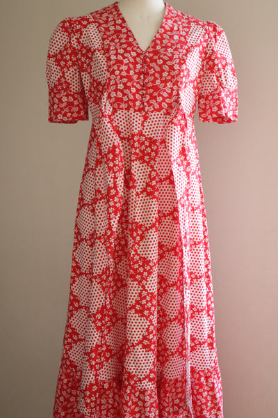 70s Cotton Floral Polka Dot Maxi Prairie Dress