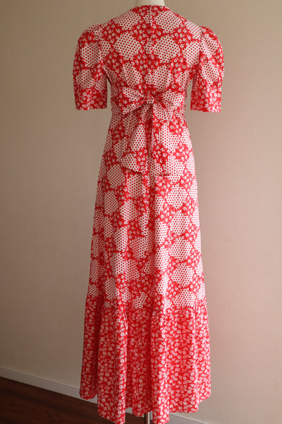 70s Cotton Floral Polka Dot Maxi Prairie Dress