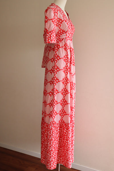 70s Cotton Floral Polka Dot Maxi Prairie Dress