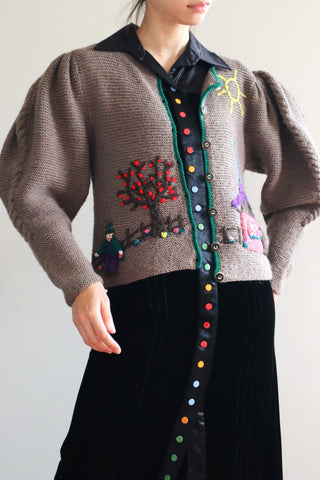 80s Doll Embroidery Austrian Cardigan