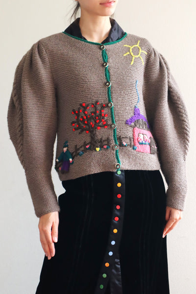 80s Doll Embroidery Austrian Cardigan