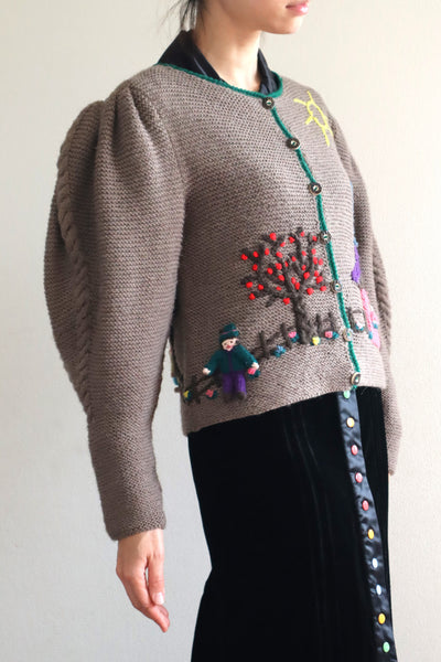 80s Doll Embroidery Austrian Cardigan