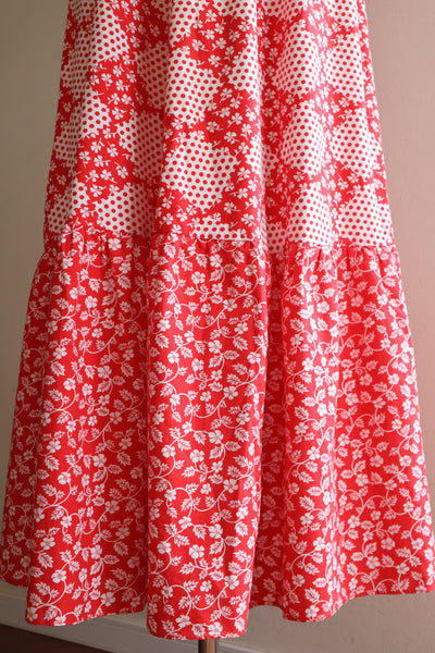 70s Cotton Floral Polka Dot Maxi Prairie Dress