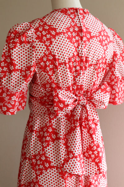 70s Cotton Floral Polka Dot Maxi Prairie Dress