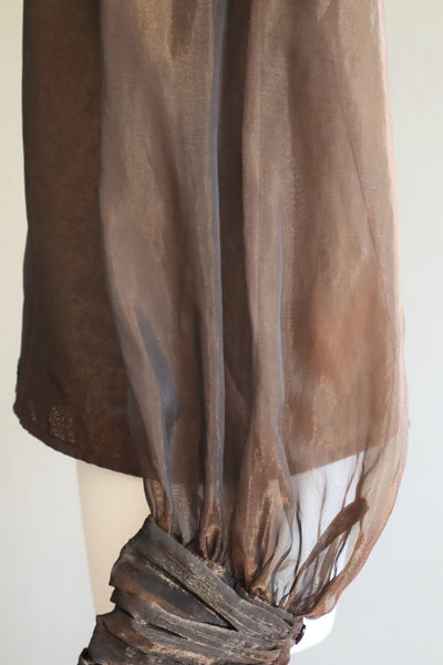 80s French Balloon Sleeve Bronze Brown Sheer Blouse