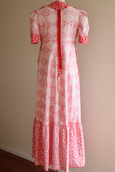 70s Cotton Floral Polka Dot Maxi Prairie Dress