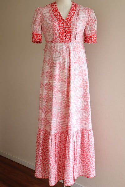 70s Cotton Floral Polka Dot Maxi Prairie Dress