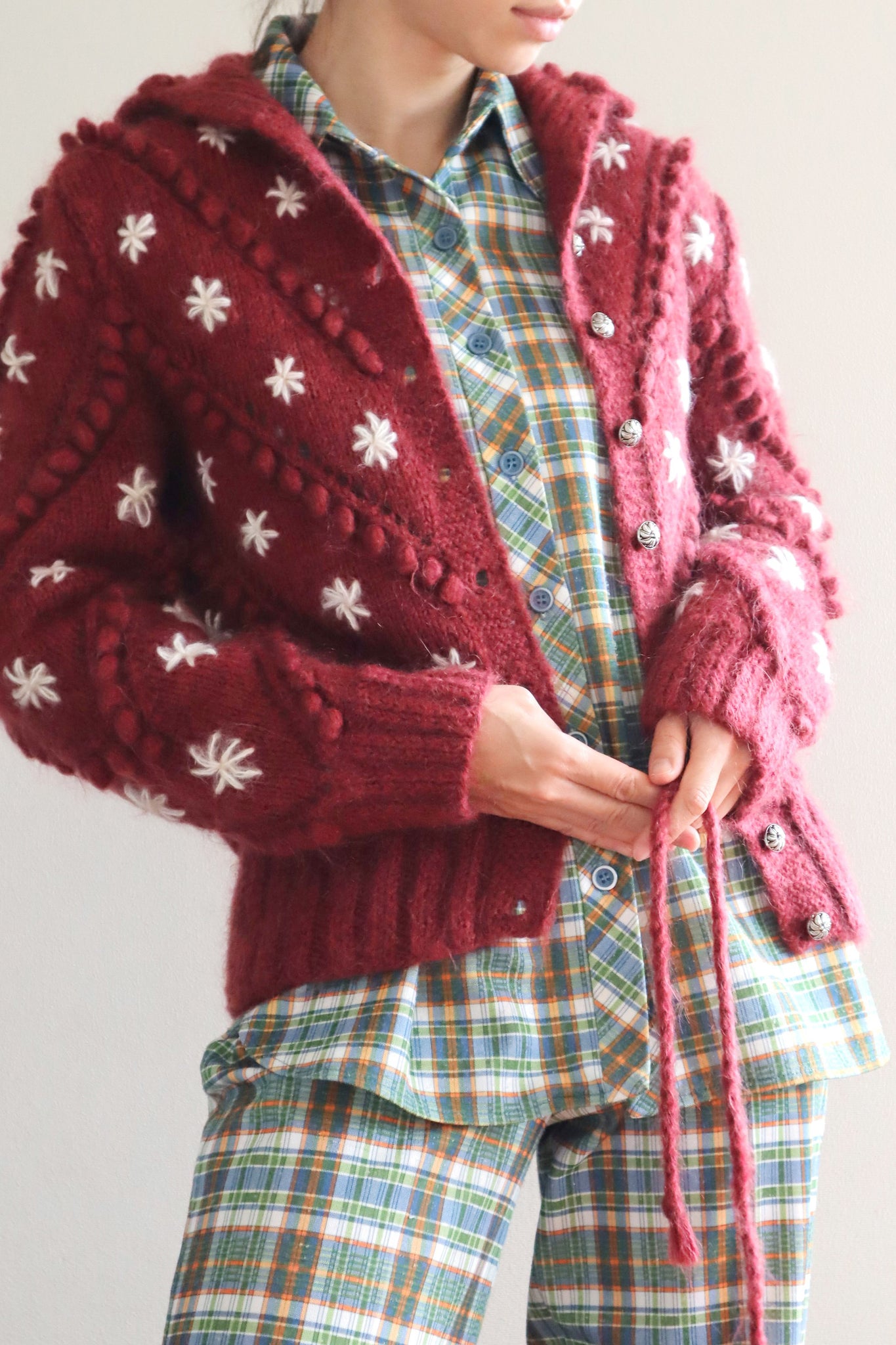80s Hand Knit Wine Red Mohair Cardigan – makky