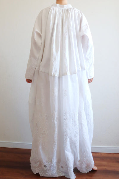1900s Grape Design Lace White Linen Church Dress
