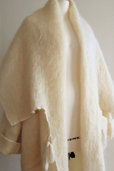 70s Cream Mohair Wool Long Coat