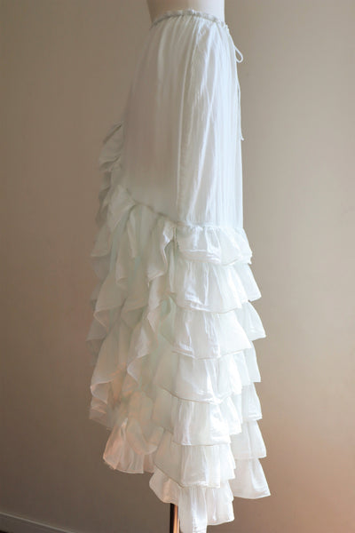 80s Ruffled White Cotton Maxi Skirt