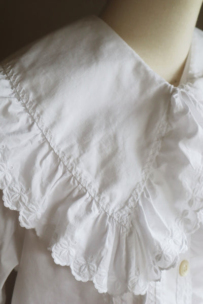 1920s White Cotton Embroidered  Big Collar Blouse