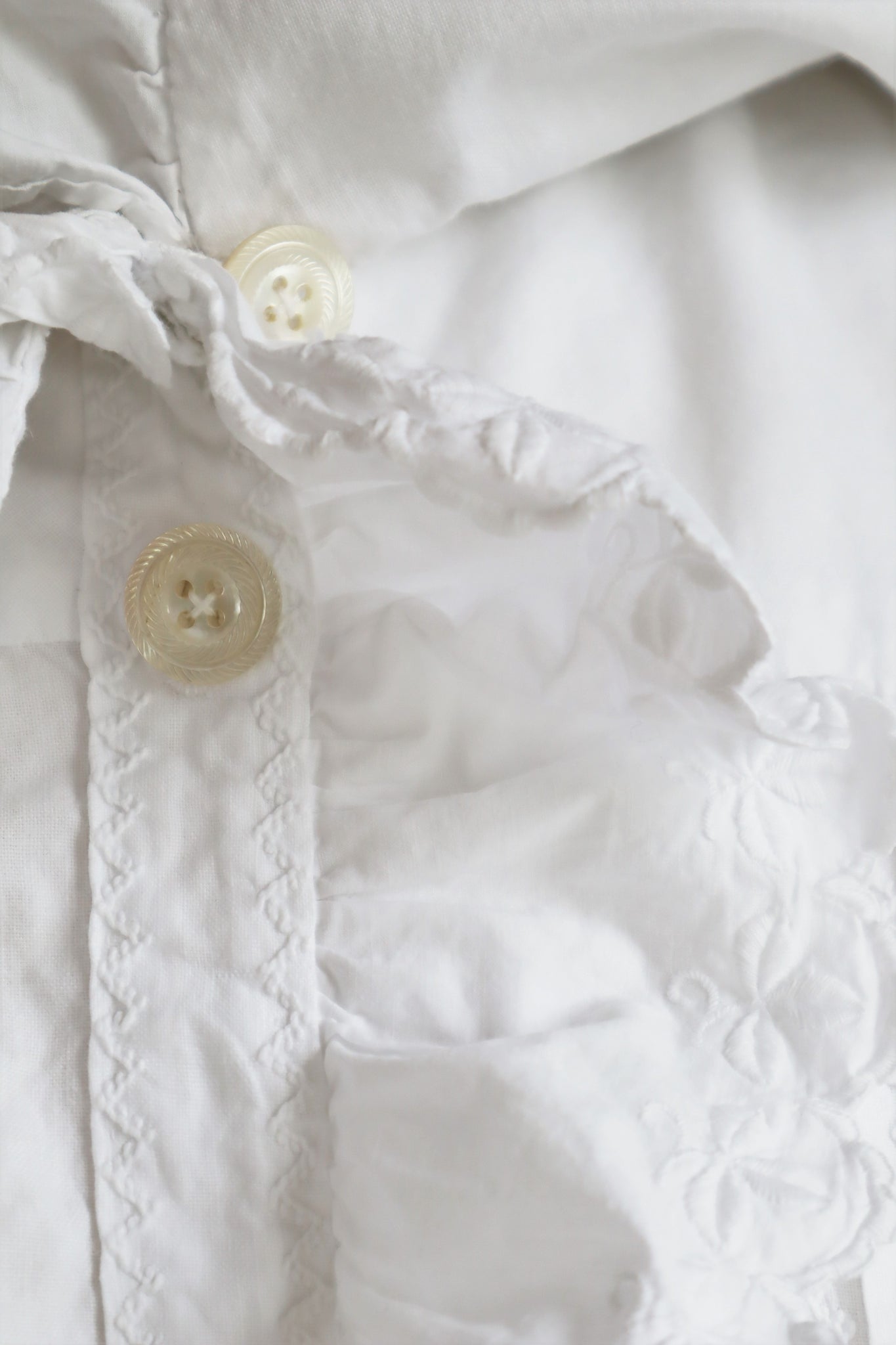 1920s White Cotton Embroidered  Big Collar Blouse