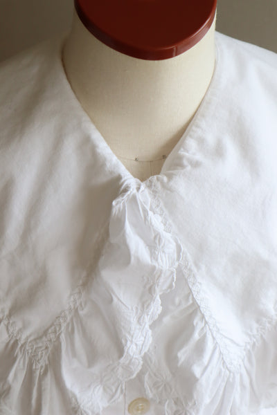 1920s White Cotton Embroidered  Big Collar Blouse