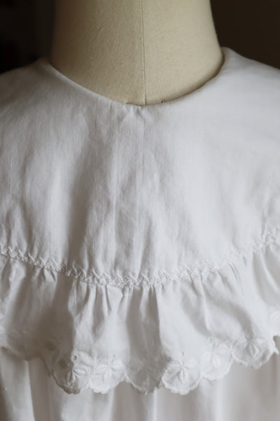 1920s White Cotton Embroidered  Big Collar Blouse