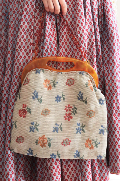 1960s Floral Tapestry French Bag