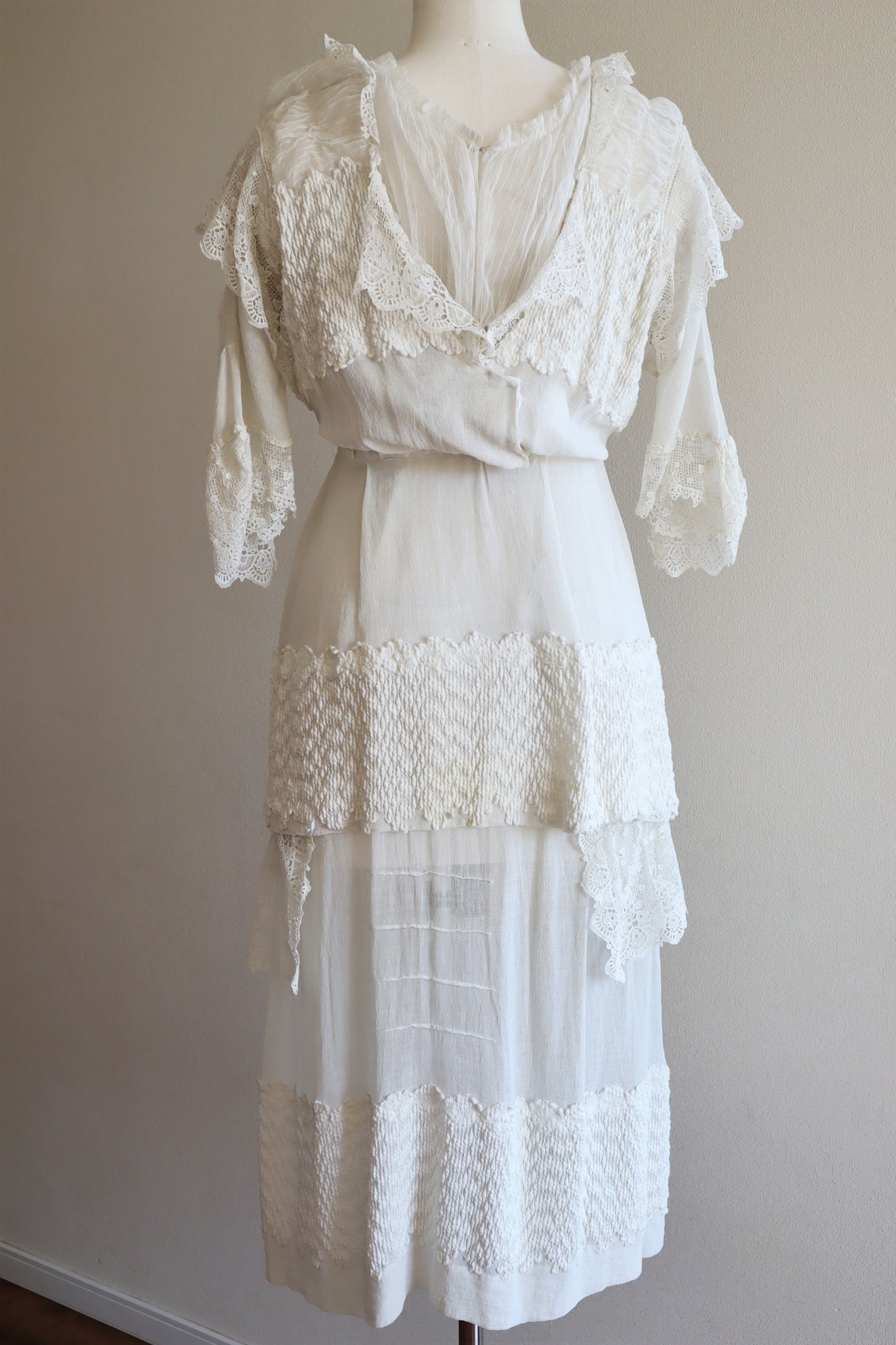 1910s Edwardian Tiered Wedding  Lawn Dress