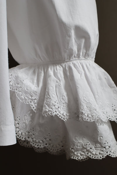 1900s Edwardian Hand Sewn Frilly Collar White Cotton Ruffled Blouse