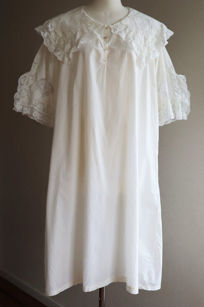 1900s Valancienne Lace Large Collar Cotton Dress