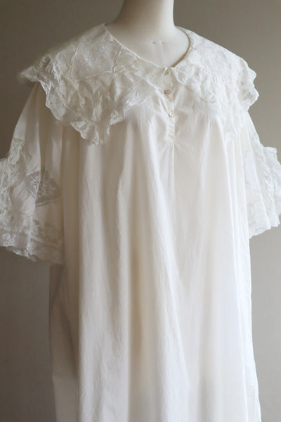 1900s Valancienne Lace Large Collar Cotton Dress