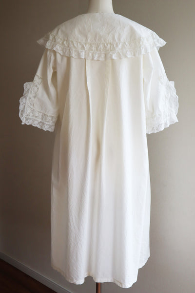 1900s Valancienne Lace Large Collar Cotton Dress